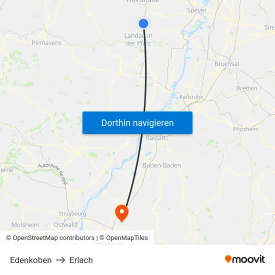 Edenkoben to Erlach map