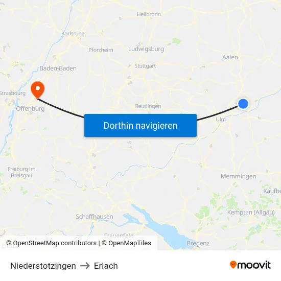 Niederstotzingen to Erlach map