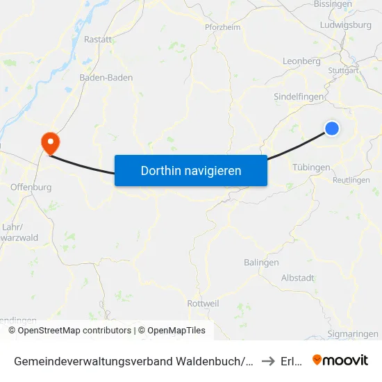 Gemeindeverwaltungsverband Waldenbuch/Steinenbronn to Erlach map