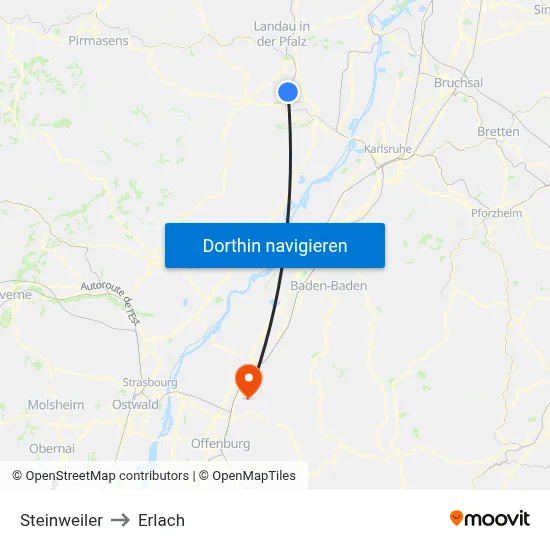 Steinweiler to Erlach map