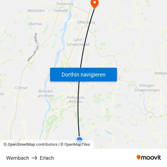 Wembach to Erlach map