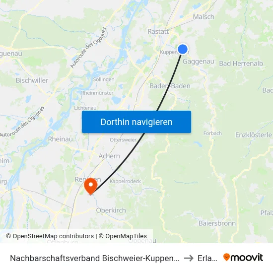 Nachbarschaftsverband Bischweier-Kuppenheim to Erlach map