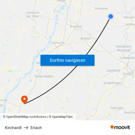 Kirchardt to Erlach map