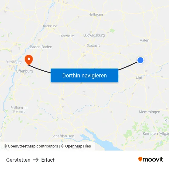 Gerstetten to Erlach map