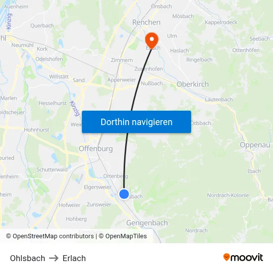Ohlsbach to Erlach map