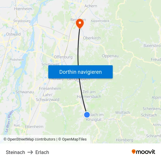 Steinach to Erlach map