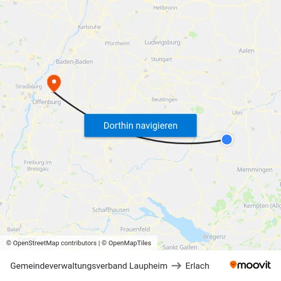 Gemeindeverwaltungsverband Laupheim to Erlach map