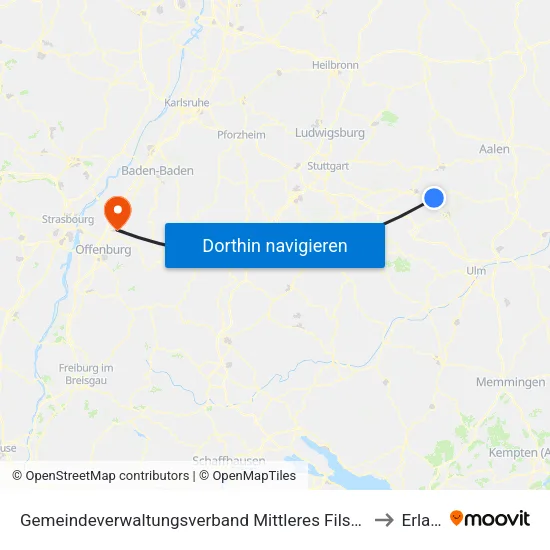 Gemeindeverwaltungsverband Mittleres Fils-Lautertal to Erlach map