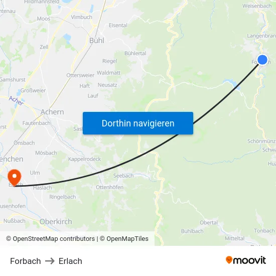 Forbach to Erlach map