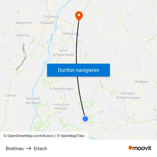 Breitnau to Erlach map