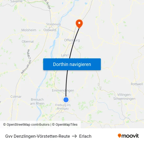 Gvv Denzlingen-Vörstetten-Reute to Erlach map