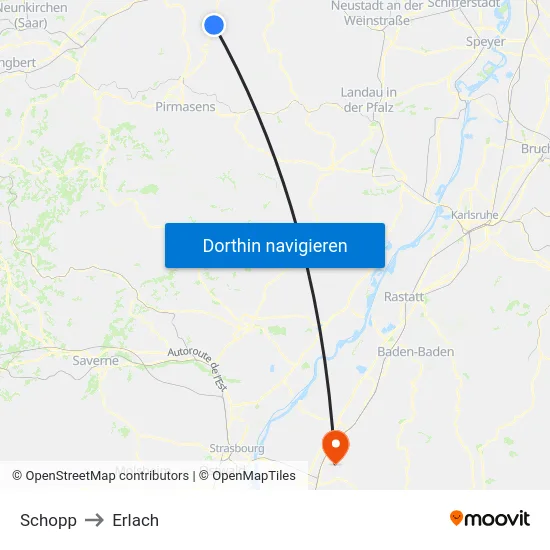 Schopp to Erlach map