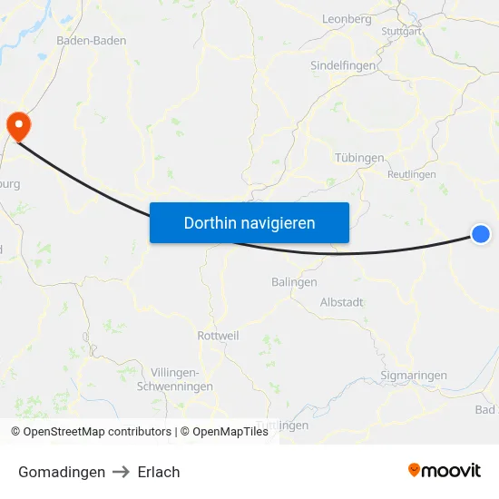 Gomadingen to Erlach map