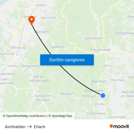 Aichhalden to Erlach map