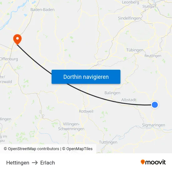 Hettingen to Erlach map