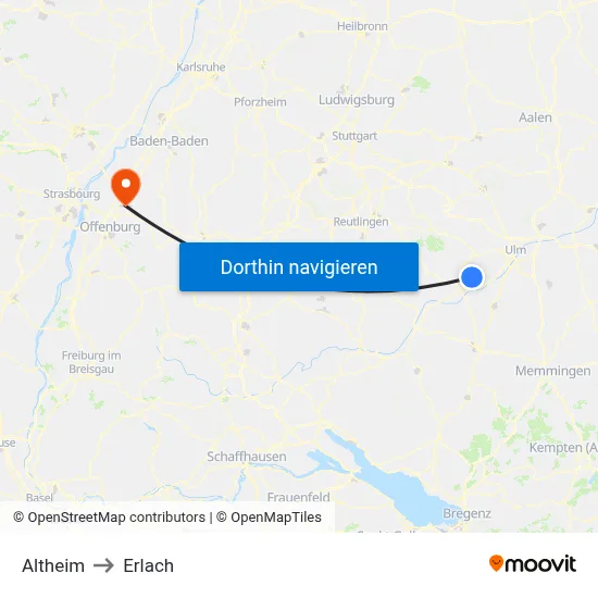 Altheim to Erlach map