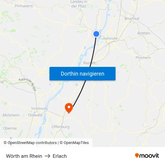 Wörth am Rhein to Erlach map
