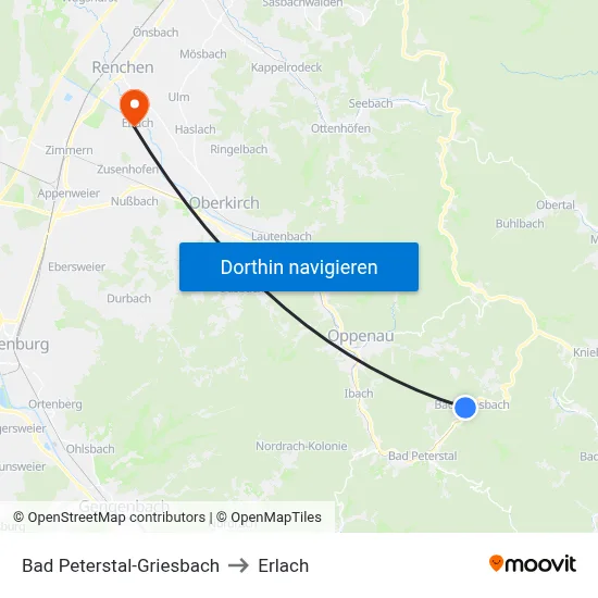 Bad Peterstal-Griesbach to Erlach map