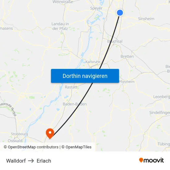 Walldorf to Erlach map