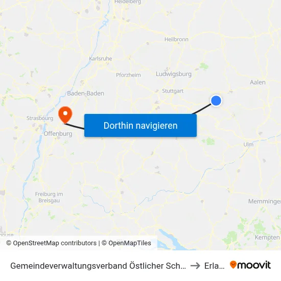 Gemeindeverwaltungsverband Östlicher Schurwald to Erlach map