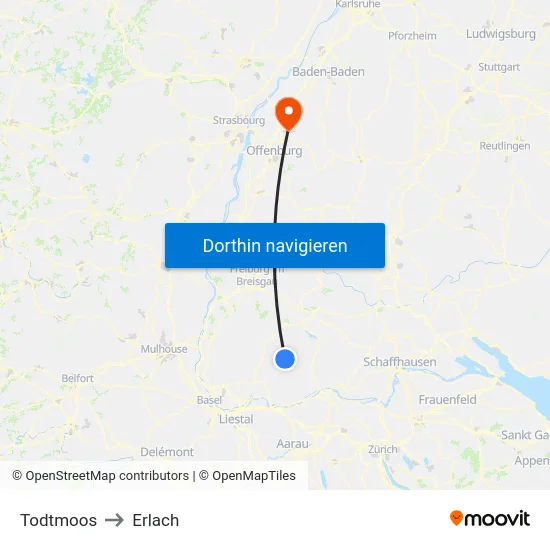 Todtmoos to Erlach map