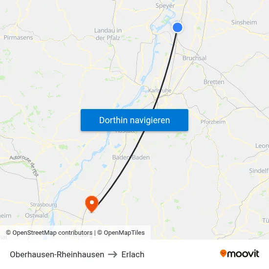 Oberhausen-Rheinhausen to Erlach map