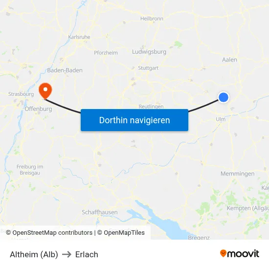 Altheim (Alb) to Erlach map