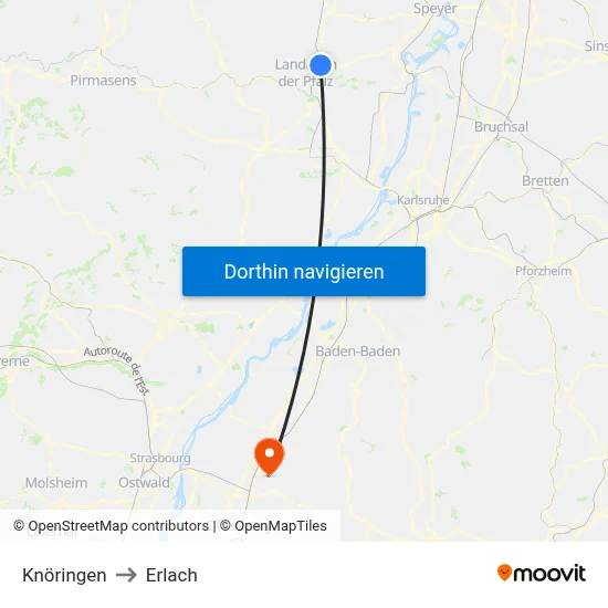Knöringen to Erlach map