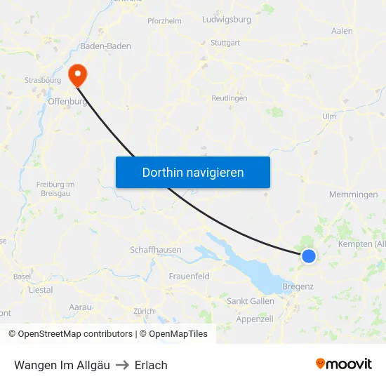 Wangen Im Allgäu to Erlach map