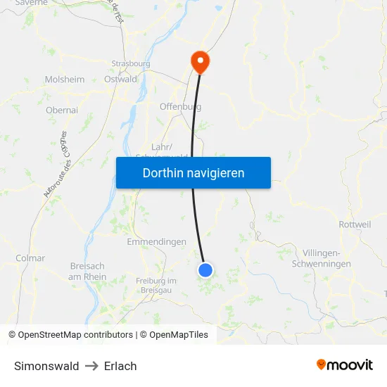 Simonswald to Erlach map