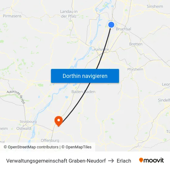Verwaltungsgemeinschaft Graben-Neudorf to Erlach map