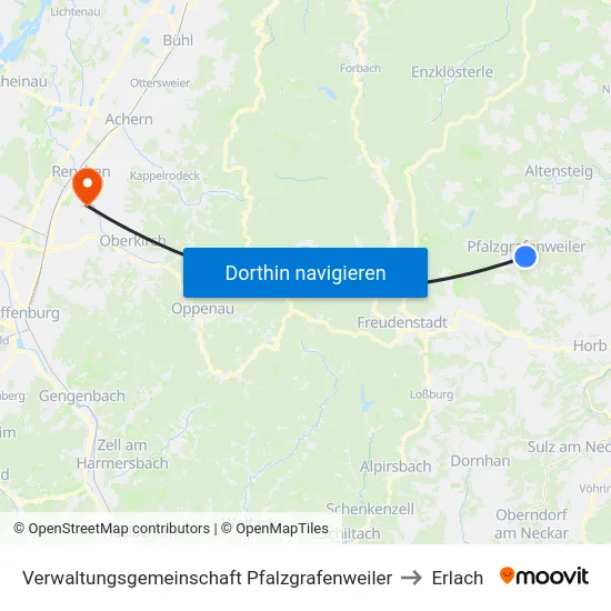 Verwaltungsgemeinschaft Pfalzgrafenweiler to Erlach map