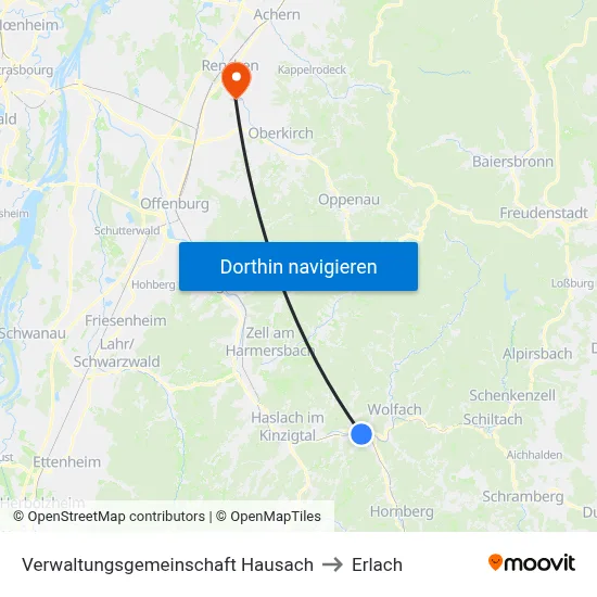 Verwaltungsgemeinschaft Hausach to Erlach map