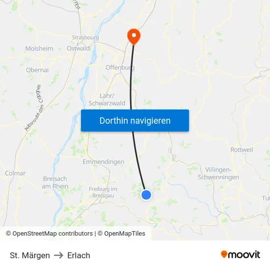 St. Märgen to Erlach map