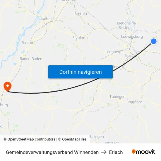 Gemeindeverwaltungsverband Winnenden to Erlach map