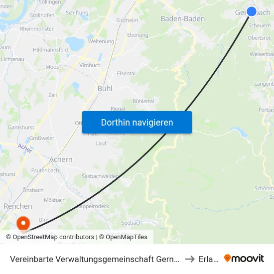 Vereinbarte Verwaltungsgemeinschaft Gernsbach to Erlach map