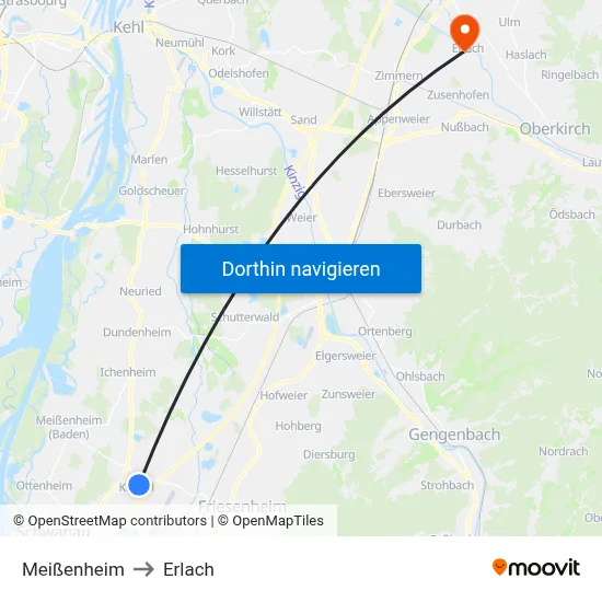 Meißenheim to Erlach map