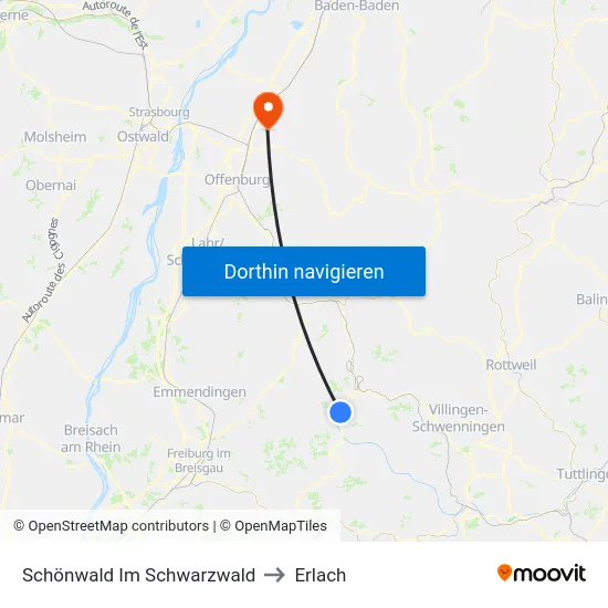 Schönwald Im Schwarzwald to Erlach map