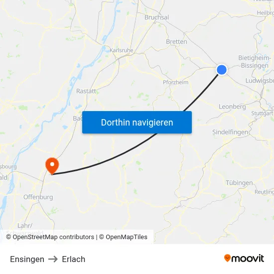 Ensingen to Erlach map