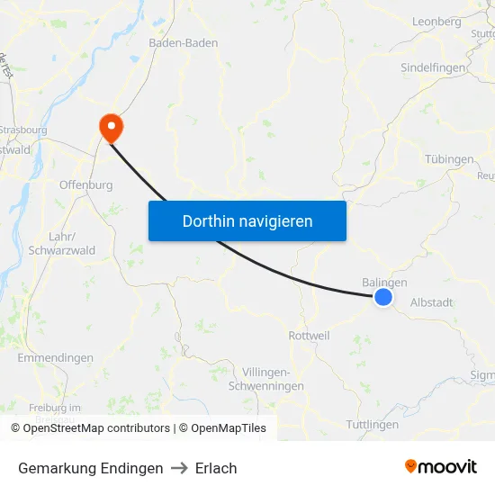 Gemarkung Endingen to Erlach map