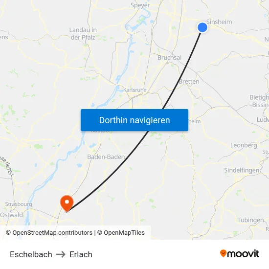 Eschelbach to Erlach map