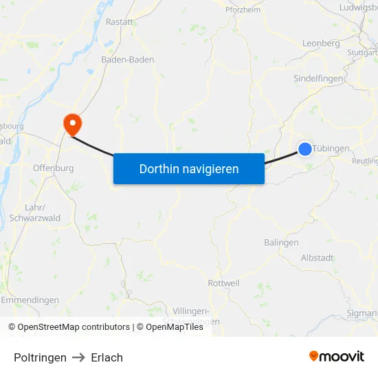 Poltringen to Erlach map