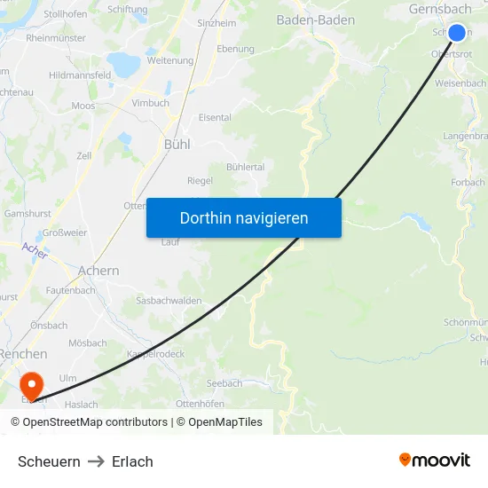 Scheuern to Erlach map