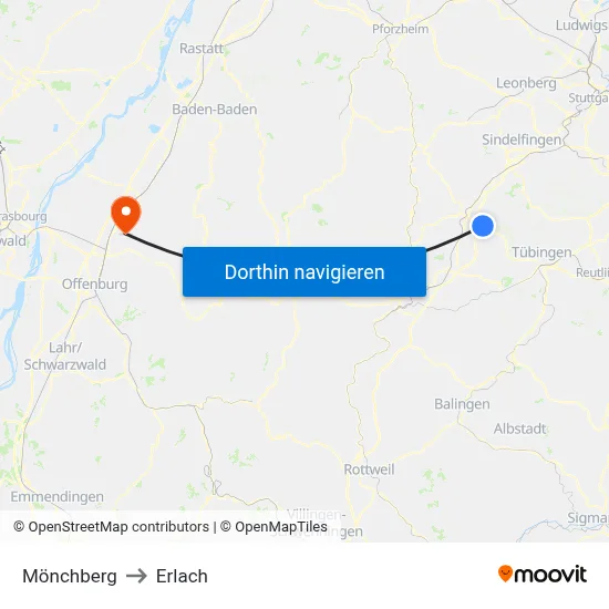 Mönchberg to Erlach map