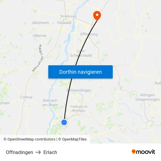 Offnadingen to Erlach map
