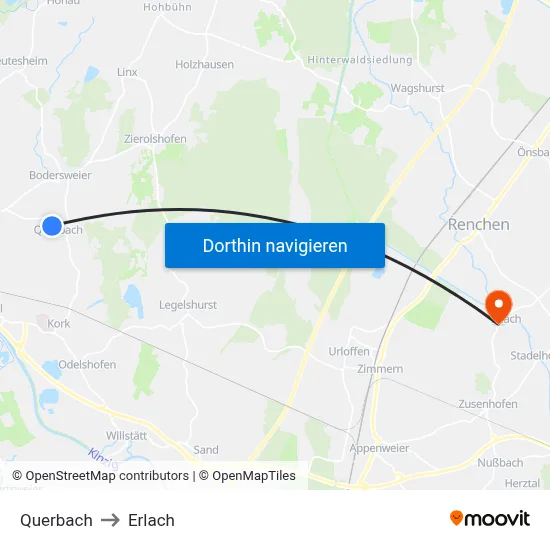 Querbach to Erlach map
