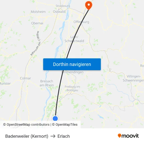 Badenweiler (Kernort) to Erlach map