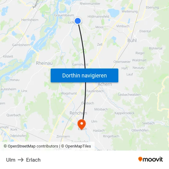 Ulm to Erlach map