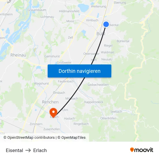 Eisental to Erlach map
