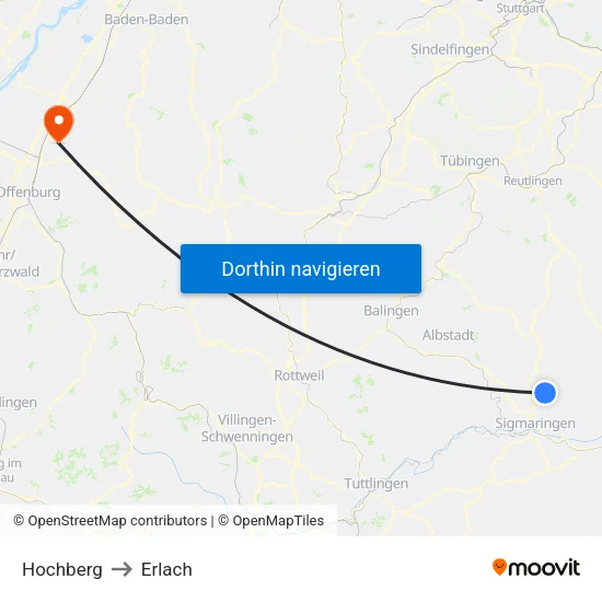 Hochberg to Erlach map
